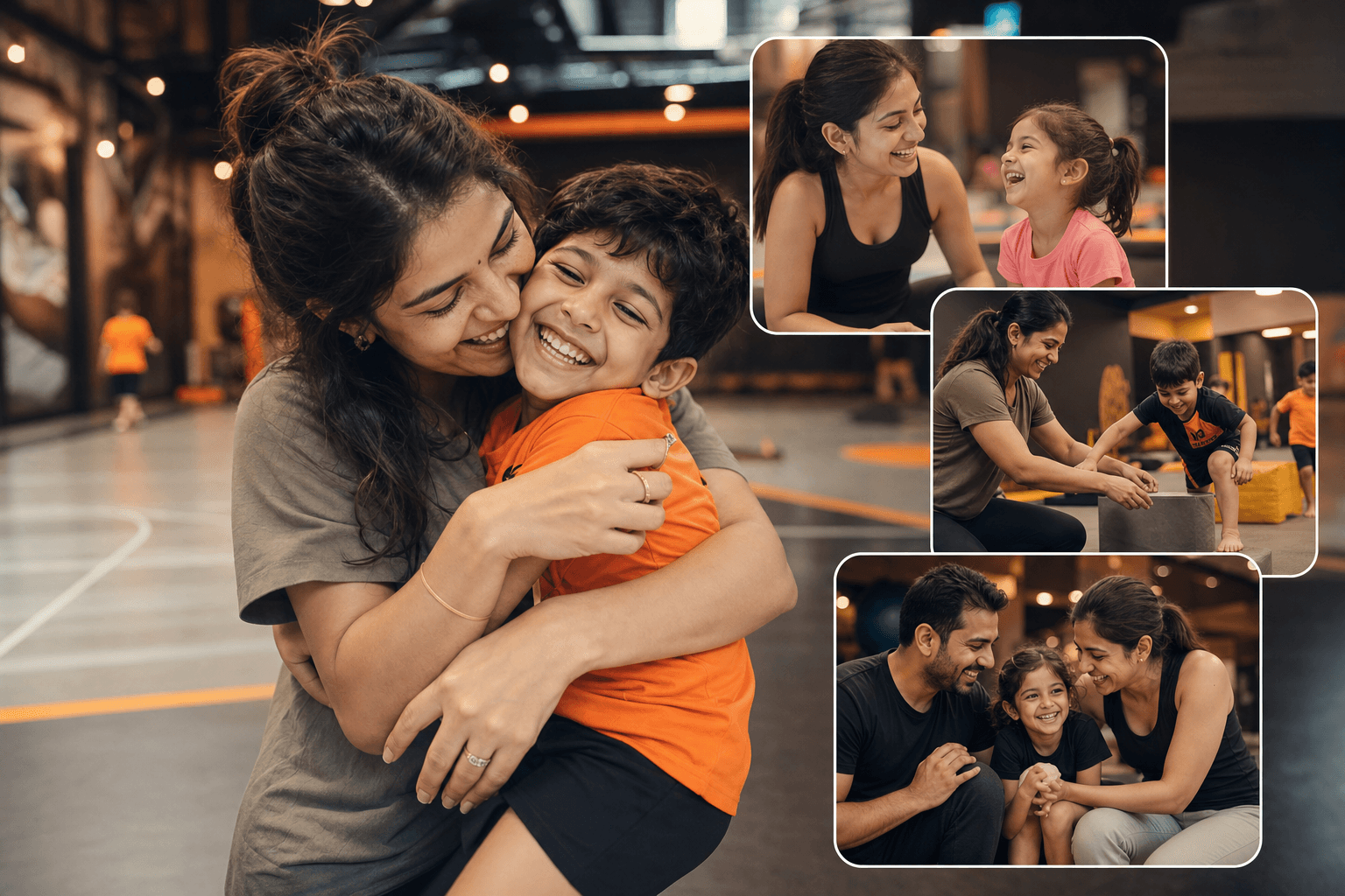 Mothers and children sharing joyful bonding moments during KidsSportsWorld Mother's Day celebration